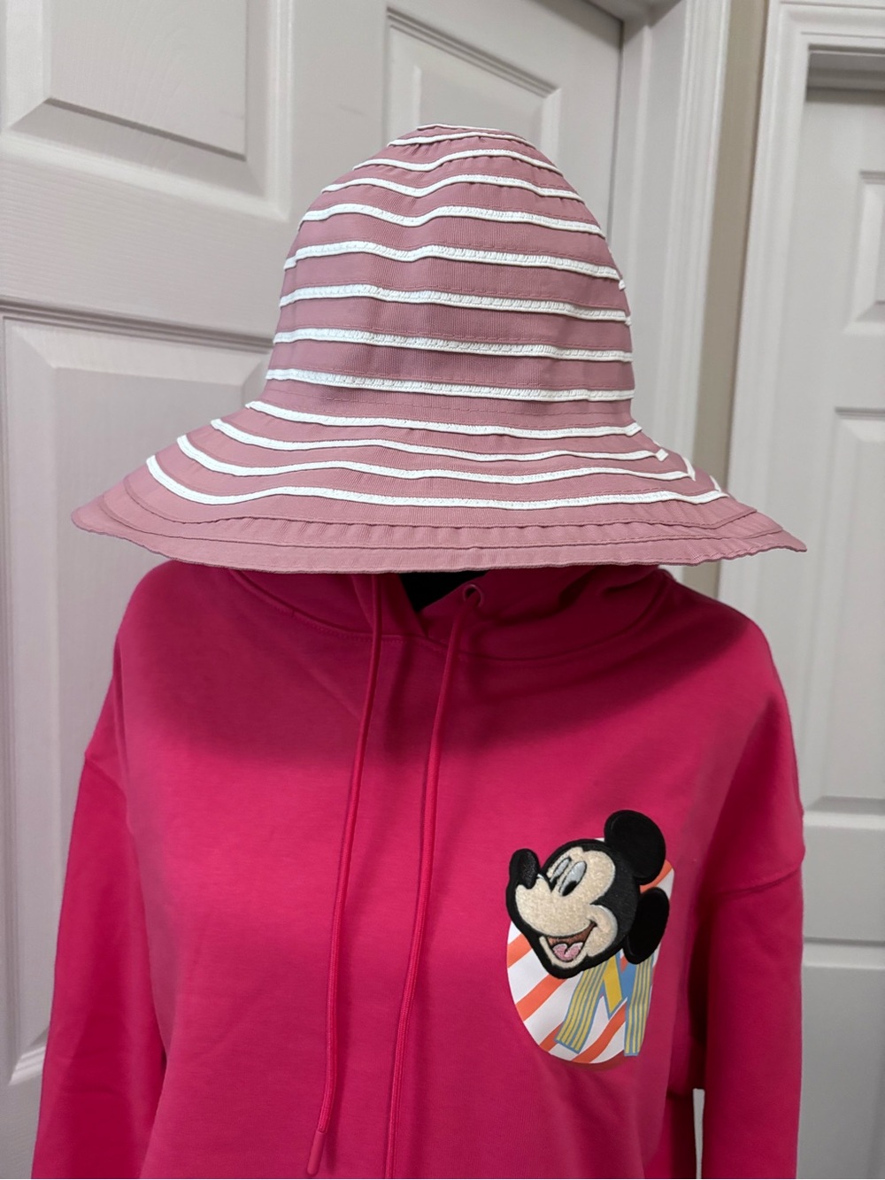 Pink Striped Sun Hat - Women's Wide-Brim Beach Hat